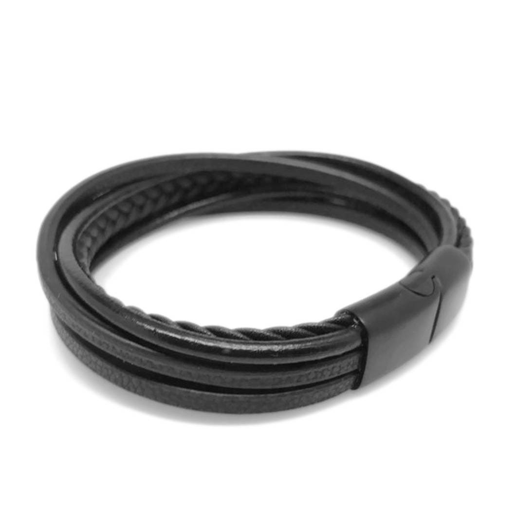 Men's Leather Engraved Bracelet - Black Leather Bracelet